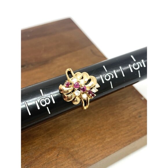 Red Gemstone Cocktail Ring 14k Yellow Gold Estate Jewelry Women's Size 7 - Picture 9 of 14